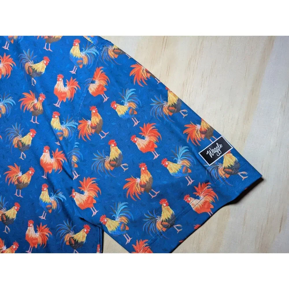 Waggle Men's XL Polo Shirt Rooster Golf Performance Stretch Blue Short Sleeve - Picture 2 of 4